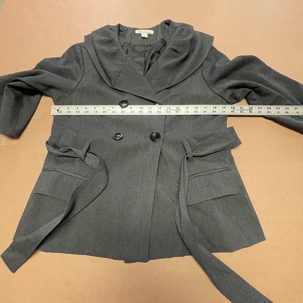 Kenneth Cole New York Womens Sz 10 Gray Shawl Neck Belted Double Breasted Jacket - Picture 8 of 16